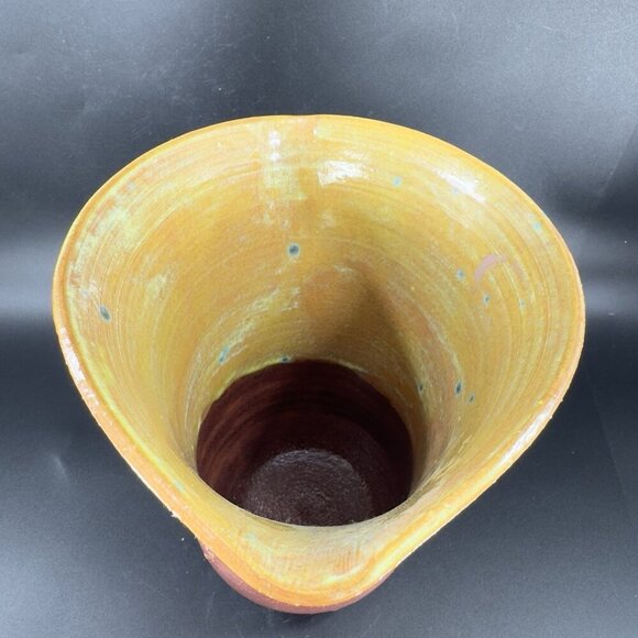 Vintage Oval Hand Made Studio Pottery Vase Etched RedWare Pottery Vessel Vase - Picture 10 of 16